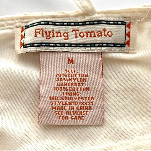 Flying Tomato Cream Lace Peasant Dress Sz Medium Embroidery Boho Aztec Tribal - Picture 7 of 11